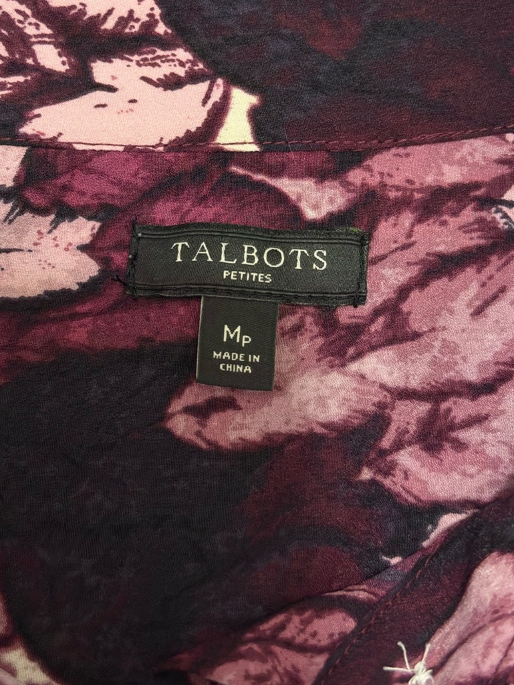 Talbots Feather Print Button Front Shirt Purple Size Medium Petite - Picture 5 of 5